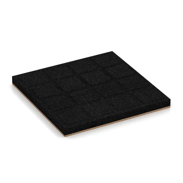 Aufsicht auf die Unterseite, also die Bodenseite von WARCO-Formteil 6225 - Fallschutzplatten im Format 50 x 50 x 4,5 cm.