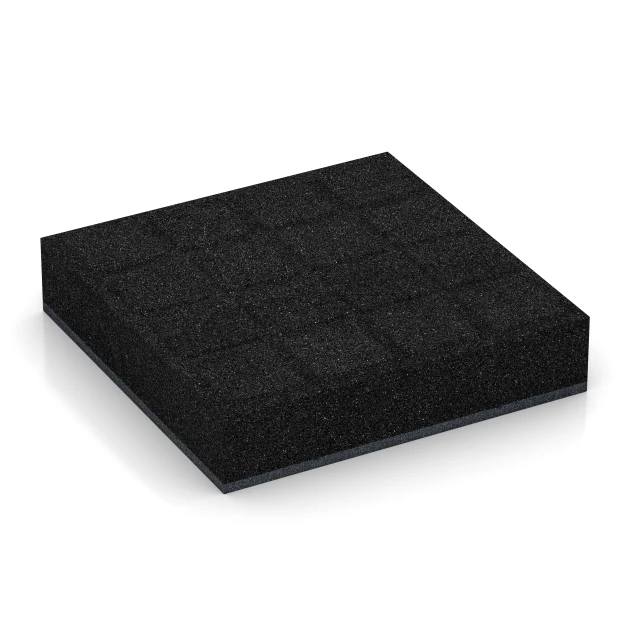 Aufsicht auf die Unterseite, also die Bodenseite von WARCO-Formteil 6230 - Fallschutzplatten im Format 50 x 50 x 11 cm.