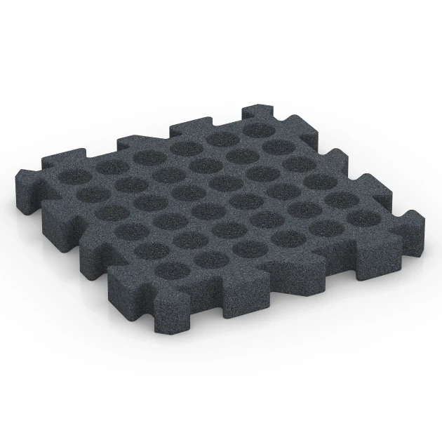 Aufsicht auf die Unterseite, also die Bodenseite von WARCO-Formteil 6319 - Fallschutz-Puzzlematte im Format 50 x 50 x 6 cm | 0,25 m².