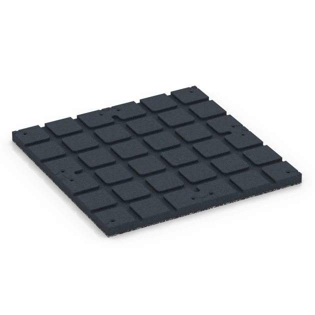Aufsicht auf die Unterseite, also die Bodenseite von WARCO-Formteil 7132 - Pavimento per palestra da esterno im Format 60 x 60 x 3 cm | 0,36 m².