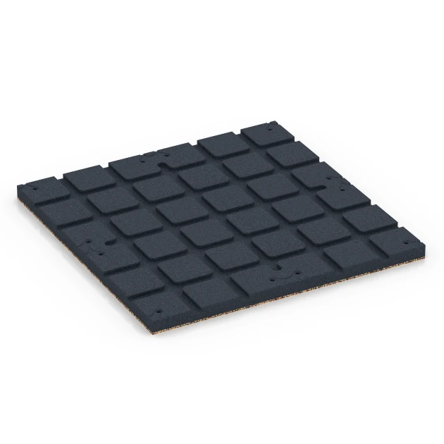 Aufsicht auf die Unterseite, also die Bodenseite von WARCO-Formteil 7135 - Pavimento per palestra da esterno im Format 60 x 60 x 3 cm | 0,36 m².