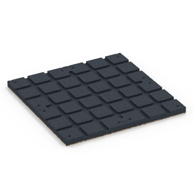 Aufsicht auf die Unterseite, also die Bodenseite von WARCO-Formteil 7140 - Pavimento per palestra da esterno im Format 60 x 60 x 3 cm | 0,36 m².