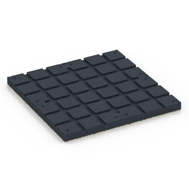 Aufsicht auf die Unterseite, also die Bodenseite von WARCO-Formteil 7147 - Pavimento per palestra da esterno im Format 60 x 60 x 4 cm | 0,36 m².