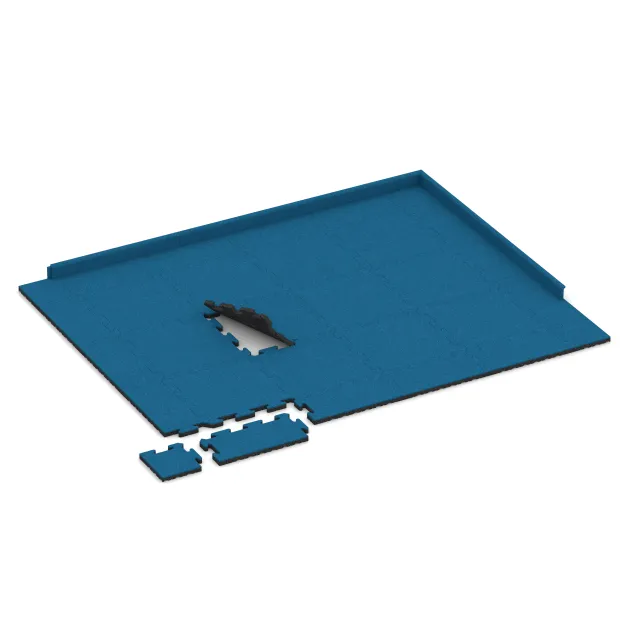 Typische Verlegung oder Einbausituation für den Artikel 5303 von WARCO - Fallschutz-Puzzlematte, Farbton Himmelblau in der Abmessung 500 x 500 x 30 mm.