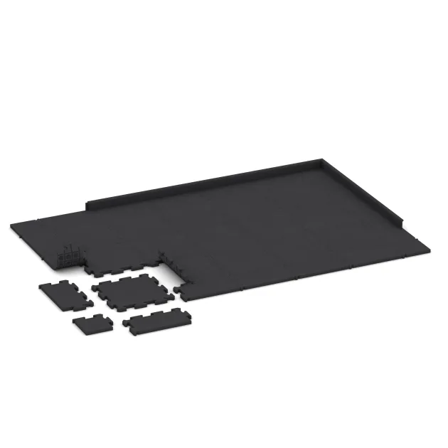 Typische Verlegung oder Einbausituation für den Artikel 2612 von WARCO - Fitnessboden Studio, Farbton Anthrazit in der Abmessung 500 x 500 x 30 mm.