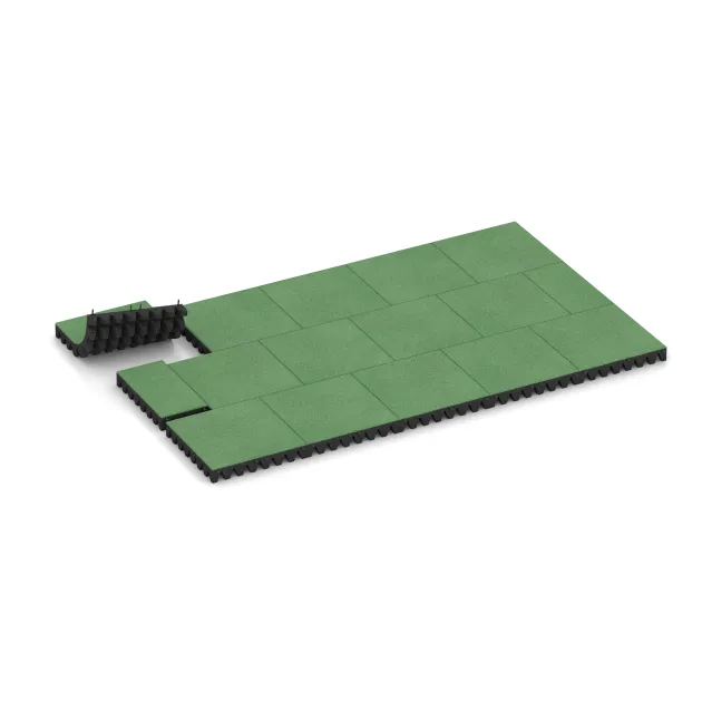 Typische Verlegung oder Einbausituation für den Artikel 0723 von WARCO - Piastra antitrauma, Farbton Verde pallido in der Abmessung 500 x 500 x 80 mm.