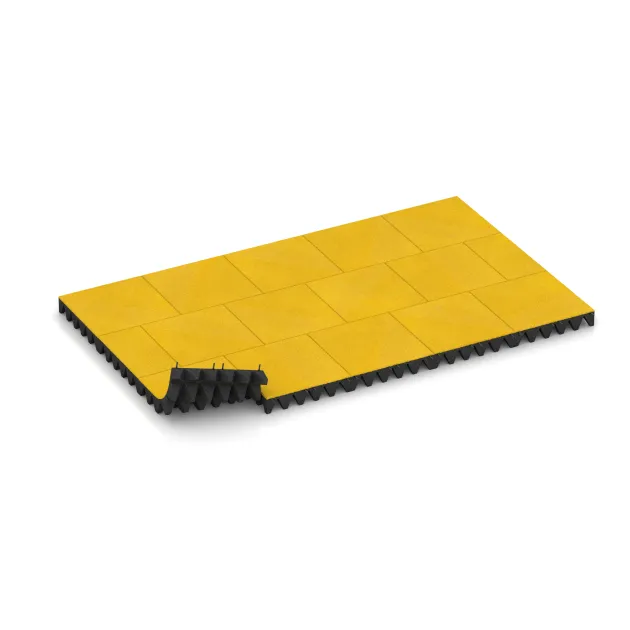 Typische Verlegung oder Einbausituation für den Artikel 0740 von WARCO - Fallschutzplatte, Farbton Zitronengelb in der Abmessung 500 x 500 x 100 mm.