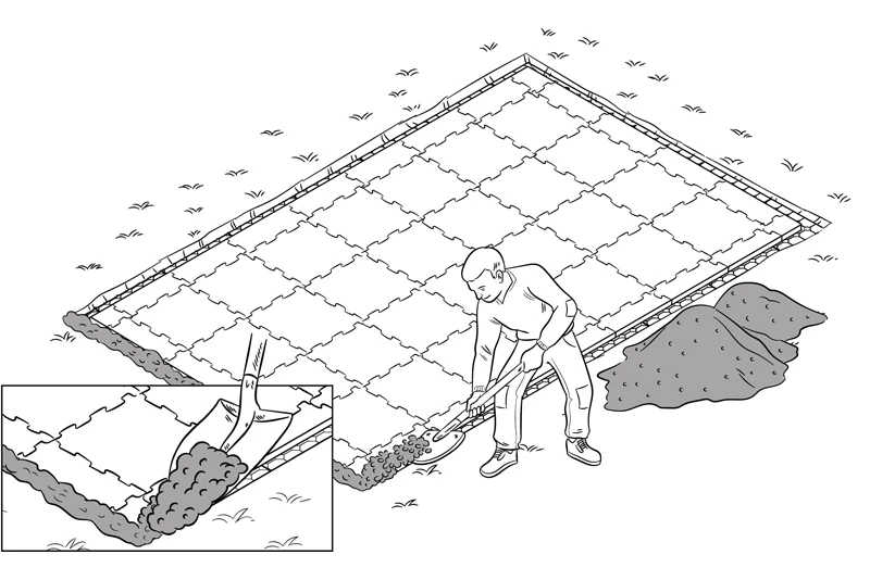 Platten fertig belegen Zeichnung zur Planung einer Terrasse.